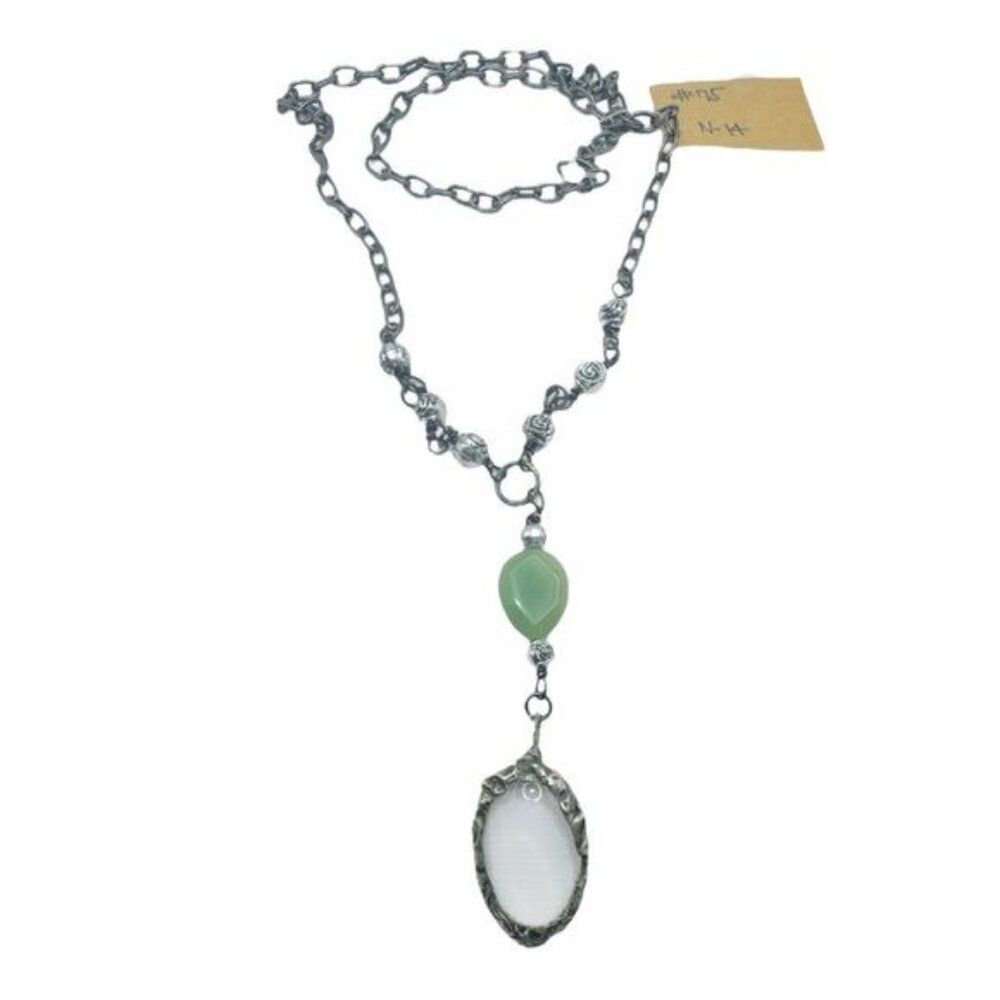 Magnifying Glass Pendant - Jade & Silver Metalwork Artisan Necklace 2" | Alma An - Picture 9 of 13